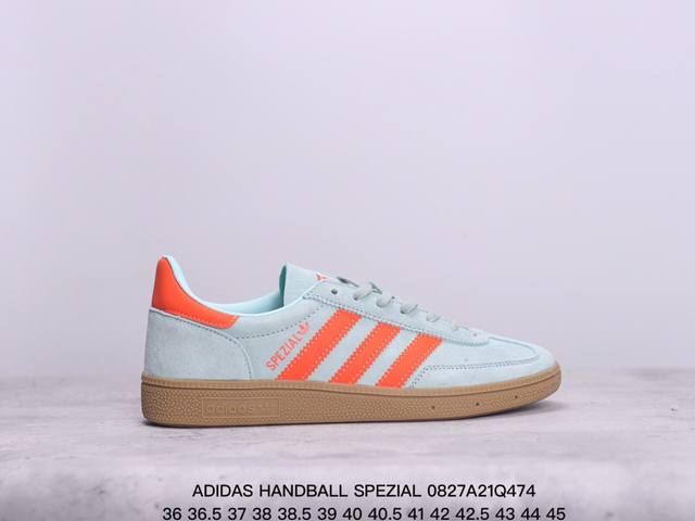 Adidas 三叶草 Handball Spezial 1比1工匠精神 全鞋采用进口头层猪八制作 牛筋耐磨大底 承载青春情怀的板鞋，是现在潮男靓女上脚的大热鞋款