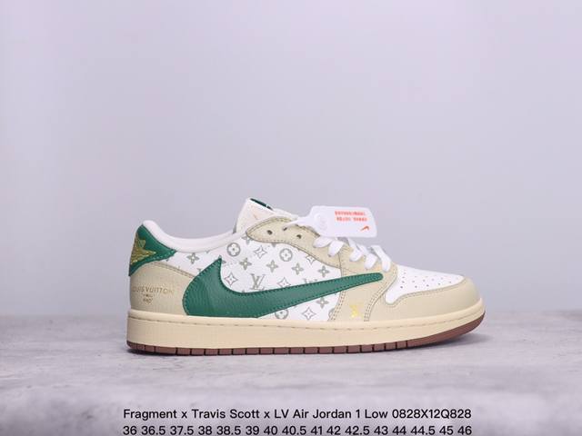 公司级 Fragment X Travis Scott X Lv Air Jordan 1 Low 三方联名倒钩 性价比原盒出货 全新的三方联名低帮倒钩鞋面延续