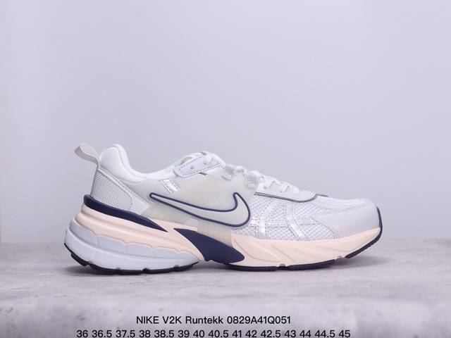 公司级nike V2K Runtekk 减震防滑复古低帮跑步鞋 材质上使用大面积网眼 皮革 Tpu 组成 支撑和透气性肯定不错 中底处由 Cushlon 泡绵打