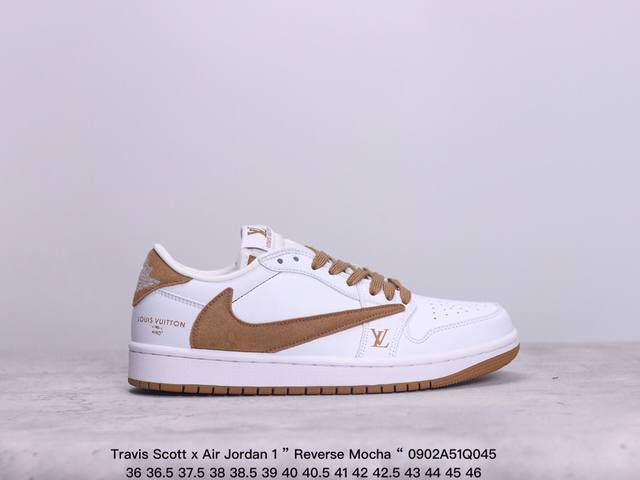 公司级aj1倒勾travis Scott X Air Jordan 1 ” Reverse Mocha “ Aj1乔1 Ts 闪电 联名倒钩 低帮文化篮球鞋 完