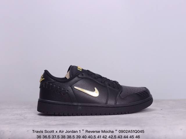 公司级aj1倒勾travis Scott X Air Jordan 1 ” Reverse Mocha “ Aj1乔1 Ts 闪电 联名倒钩 低帮文化篮球鞋 完