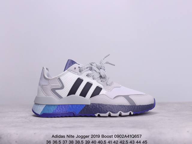 Adidas Nite Jogger Boost三叶草 联名夜行者 复古跑鞋 原厂材料 原厂大底 私家独模 网布搭配麂皮拼接打造鞋面 极具复古风格鞋头及鞋跟点缀