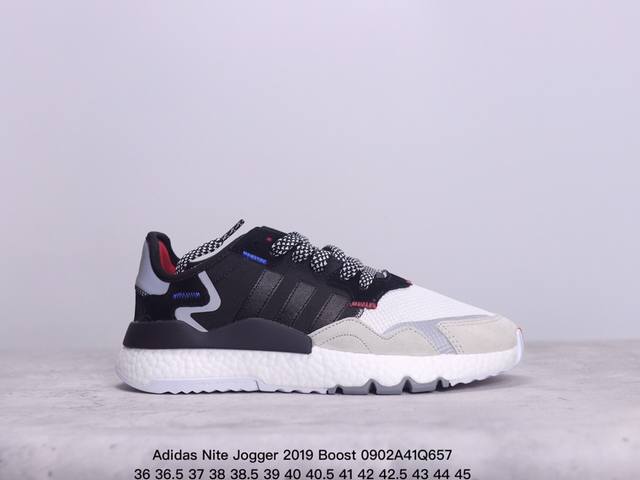 Adidas Nite Jogger Boost三叶草 联名夜行者 复古跑鞋 原厂材料 原厂大底 私家独模 网布搭配麂皮拼接打造鞋面 极具复古风格鞋头及鞋跟点缀