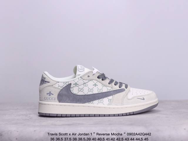 公司级aj1倒勾travis Scott X Air Jordan 1 ” Reverse Mocha “ Aj1乔1 Ts 闪电 联名倒钩 低帮文化篮球鞋 完