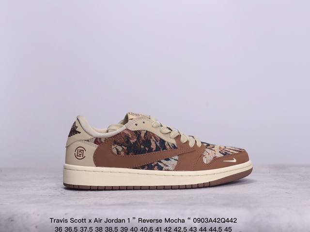 公司级aj1倒勾travis Scott X Air Jordan 1 ” Reverse Mocha “ Aj1乔1 Ts 闪电 联名倒钩 低帮文化篮球鞋 完