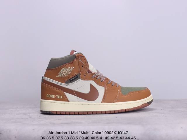 乔丹air Jordan 1 Mid Multi-Color 多色拼接 这款中帮air Jordan 1 Aj1 乔1采用普通皮革打造，搭配尼龙鞋舌。它的整个鞋