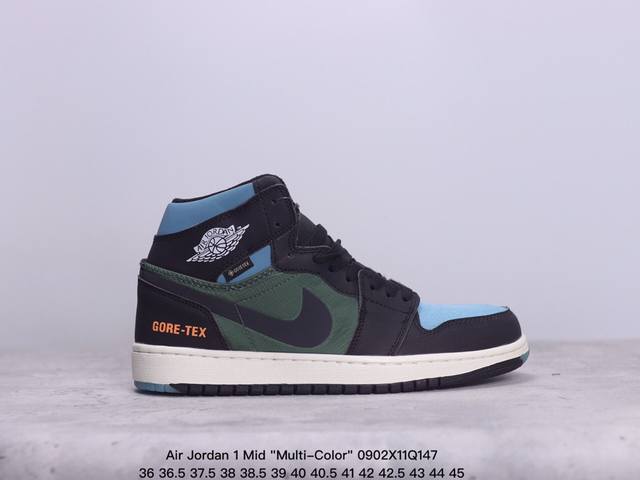 乔丹air Jordan 1 Mid Multi-Color 多色拼接 这款中帮air Jordan 1 Aj1 乔1采用普通皮革打造，搭配尼龙鞋舌。它的整个鞋