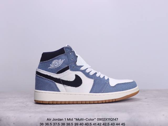 乔丹air Jordan 1 Mid Multi-Color 多色拼接 这款中帮air Jordan 1 Aj1 乔1采用普通皮革打造，搭配尼龙鞋舌。它的整个鞋