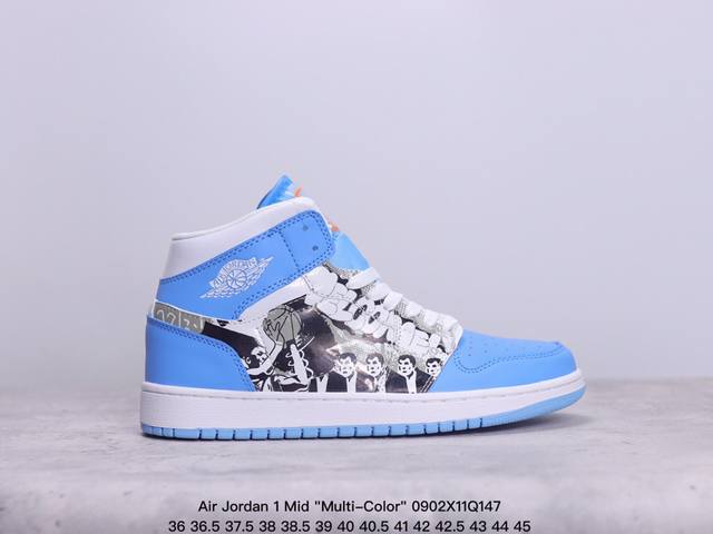 乔丹air Jordan 1 Mid Multi-Color 多色拼接 这款中帮air Jordan 1 Aj1 乔1采用普通皮革打造，搭配尼龙鞋舌。它的整个鞋