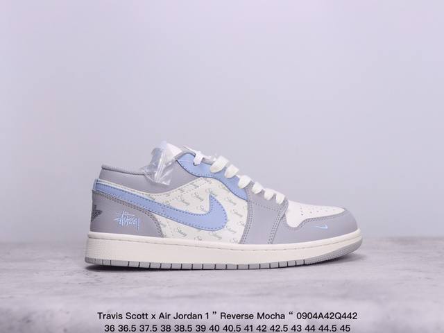 公司级aj1倒勾travis Scott X Air Jordan 1 ” Reverse Mocha “ Aj1乔1 Ts 闪电 联名倒钩 低帮文化篮球鞋 完