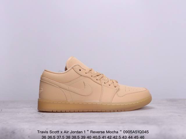 公司级aj1Travis Scott X Air Jordan 1 ” Reverse Mocha “ Aj1乔1 Ts 闪电 联名倒钩 低帮文化篮球鞋 完美品