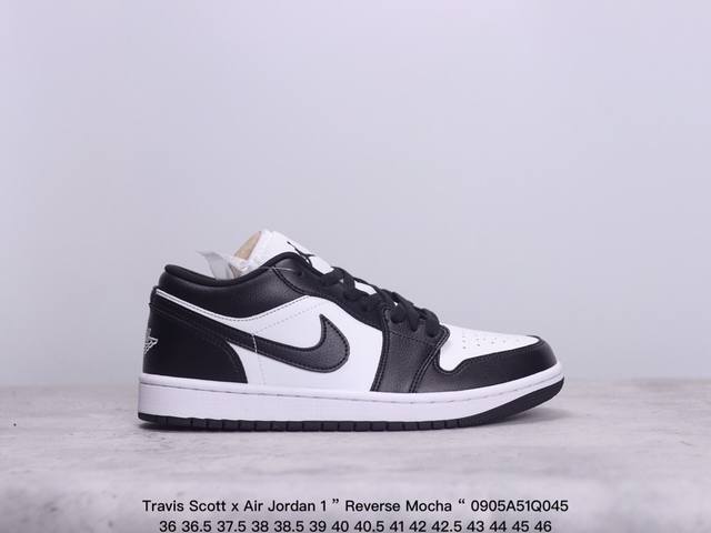 公司级aj1Travis Scott X Air Jordan 1 ” Reverse Mocha “ Aj1乔1 Ts 闪电 联名倒钩 低帮文化篮球鞋 完美品