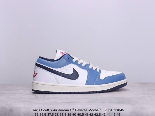 公司级aj1Travis Scott X Air Jordan 1 ” Reverse Mocha “ Aj1乔1 Ts 闪电 联名倒钩 低帮文化篮球鞋 完美品