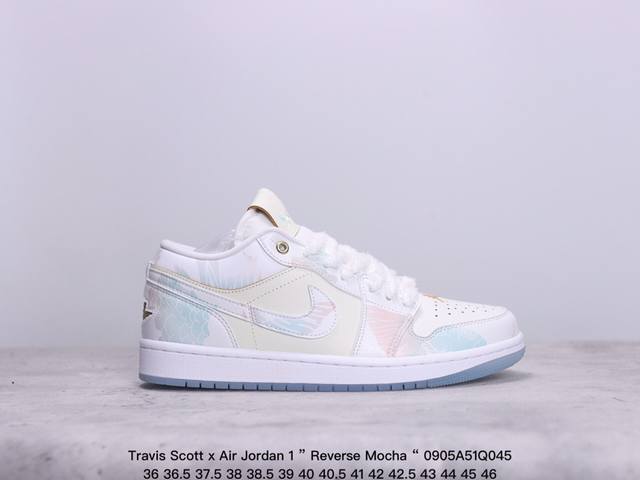 公司级aj1Travis Scott X Air Jordan 1 ” Reverse Mocha “ Aj1乔1 Ts 闪电 联名倒钩 低帮文化篮球鞋 完美品