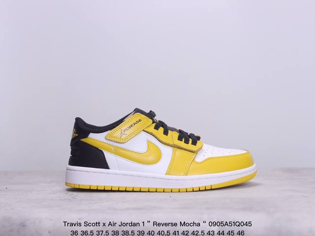 公司级aj1Travis Scott X Air Jordan 1 ” Reverse Mocha “ Aj1乔1 Ts 闪电 联名倒钩 低帮文化篮球鞋 完美品