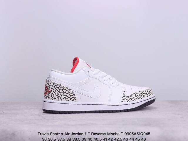 公司级aj1Travis Scott X Air Jordan 1 ” Reverse Mocha “ Aj1乔1 Ts 闪电 联名倒钩 低帮文化篮球鞋 完美品