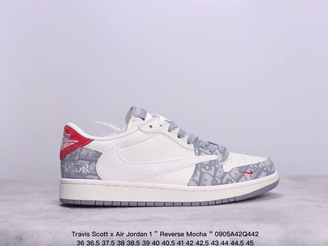 公司级aj1倒勾travis Scott X Air Jordan 1 ” Reverse Mocha “ Aj1乔1 Ts 闪电 联名倒钩 低帮文化篮球鞋 完