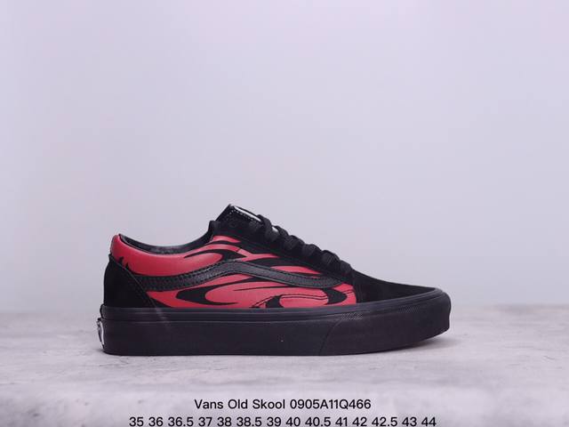 Vans Old Skool 舒适百搭 防滑减震 低帮 板鞋 男女同款 黑红印刷 颜色：Vans低帮火焰黑红 货号：Vn000D56458 尺码：35 36 3