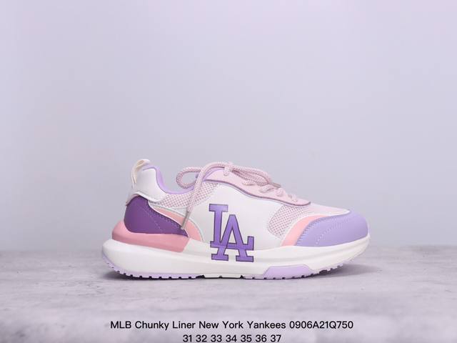 童鞋 Mlb Chunky Liner New York Yankees学长鞋系列低帮老爹风轻量增高厚底百搭休闲运动慢跑鞋“皮革白红ny印花”3Ashrj13N