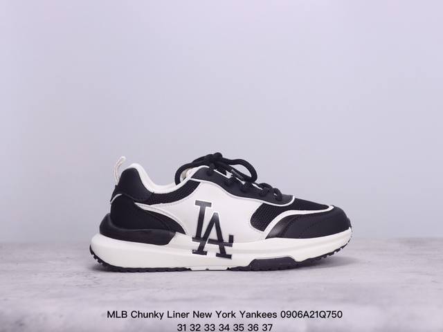 童鞋 Mlb Chunky Liner New York Yankees学长鞋系列低帮老爹风轻量增高厚底百搭休闲运动慢跑鞋“皮革白红ny印花”3Ashrj13N