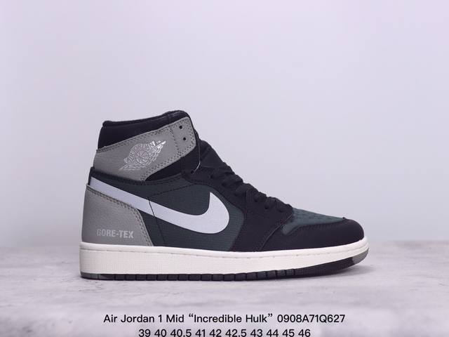 乔丹高帮air Jordan 1 Mid “Incredible Hulk” Aj1 乔1高帮百搭休闲运动板鞋。内置后掌air Sole气垫，减轻重量，增加贴地