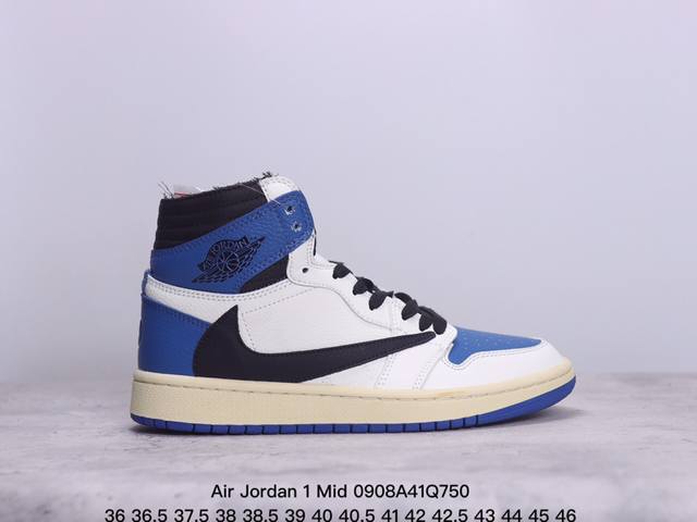 乔丹air Jordan 1 Mid 这款中帮air Jordan 1 Aj1 乔1采用普通皮革打造，搭配尼龙鞋舌。它的整个鞋面采用了几种不同的多色设计，并带有