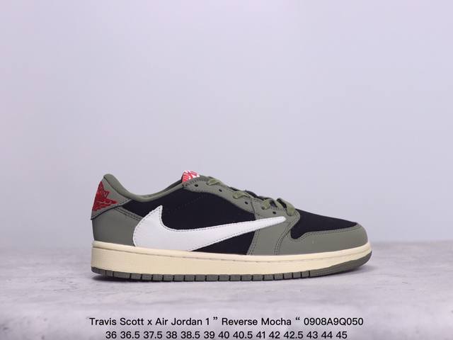 性价比版本aj1倒勾travis Scott X Air Jordan 1 ” Reverse Mocha “ Aj1乔1 Ts 闪电 联名倒钩 低帮文化篮球鞋