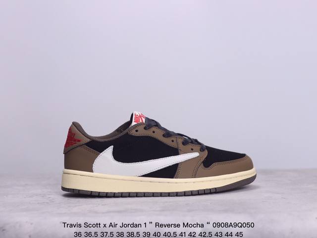 性价比版本aj1倒勾travis Scott X Air Jordan 1 ” Reverse Mocha “ Aj1乔1 Ts 闪电 联名倒钩 低帮文化篮球鞋