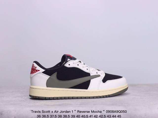 性价比版本aj1倒勾travis Scott X Air Jordan 1 ” Reverse Mocha “ Aj1乔1 Ts 闪电 联名倒钩 低帮文化篮球鞋