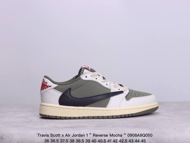 性价比版本aj1倒勾travis Scott X Air Jordan 1 ” Reverse Mocha “ Aj1乔1 Ts 闪电 联名倒钩 低帮文化篮球鞋