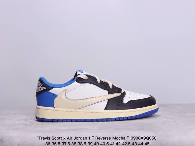 性价比版本aj1倒勾travis Scott X Air Jordan 1 ” Reverse Mocha “ Aj1乔1 Ts 闪电 联名倒钩 低帮文化篮球鞋