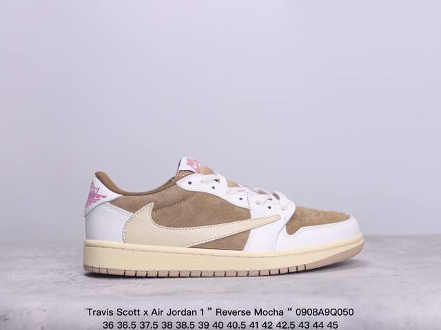 性价比版本aj1倒勾travis Scott X Air Jordan 1 ” Reverse Mocha “ Aj1乔1 Ts 闪电 联名倒钩 低帮文化篮球鞋