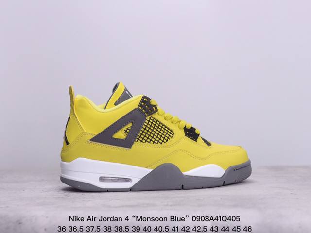 公司级真标带半码！耐克nike Air Jordan 4 “Monsoon Blue” Aj4 乔4 迈克尔 乔丹 Aj4代 中帮复古休闲运动文化篮球鞋。秉承轻