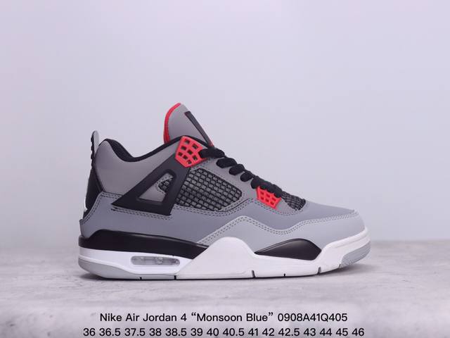 公司级真标带半码！耐克nike Air Jordan 4 “Monsoon Blue” Aj4 乔4 迈克尔 乔丹 Aj4代 中帮复古休闲运动文化篮球鞋。秉承轻