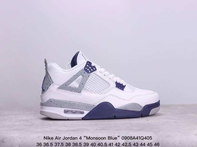 公司级真标带半码！耐克nike Air Jordan 4 “Monsoon Blue” Aj4 乔4 迈克尔 乔丹 Aj4代 中帮复古休闲运动文化篮球鞋。秉承轻