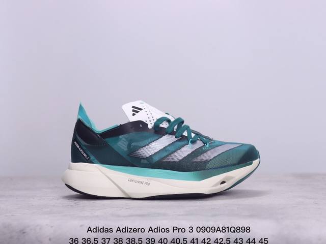 公司级adidas Adizero Adios Pro 3马拉松飞线贾卡轻质透气休闲运动跑步鞋 采用双层透气网纱 Flywire动态飞线绑缚鞋面材质 内置zoo