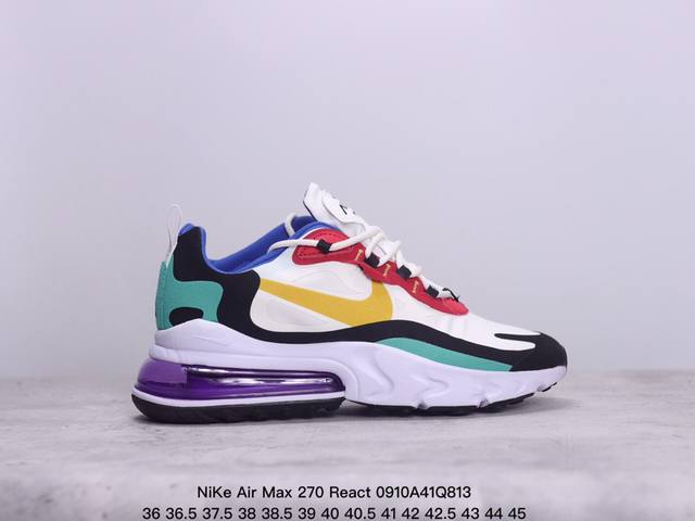 公司级耐克nike Air Max 270 React 大气垫 减震 耐磨 休闲跑步鞋 货号:Ao497 02 尺码:36 36.5 37.5 38 38.5