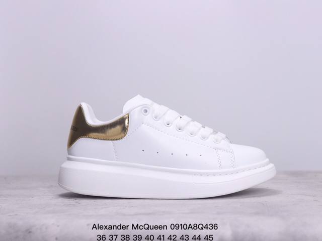 意大利高奢品牌alexander Mcqueen亚历山大 麦昆 Sole Leather Sneakers低帮时装厚底休闲运动小白鞋 尺码：36～45 xm09