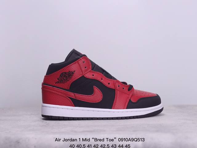 Air Jordan 1 Mid “Bred Toe” Aj1 中帮 这款中帮脚趾融合了两大超经典配色，Bred 黑红和 Black Toe 黑脚趾的经典装扮双