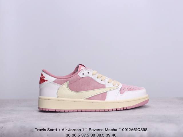 公司级aj1倒勾travis Scott X Air Jordan 1 ” Reverse Mocha “ Aj1乔1 Ts 闪电 联名倒钩 低帮文化篮球鞋 完