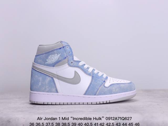 乔丹高帮air Jordan 1 Mid “Incredible Hulk” Aj1 乔1高帮百搭休闲运动板鞋。内置后掌air Sole气垫，减轻重量，增加贴地