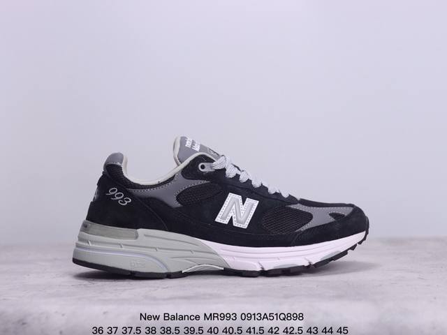 新百伦 New Balance Mr993系列复古老爹风 男女休闲鞋情侣百搭慢跑鞋运动男鞋女鞋 采用拼接网眼织物鞋面 后跟搭载外露缓震胶 货号：Mr993Bk