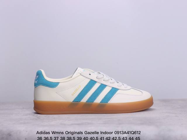 公司级阿迪达斯 三叶草adidas Wmns Originals Gazelle Indoor Floral Beige Light Blue 桑巴舞系列绅士德