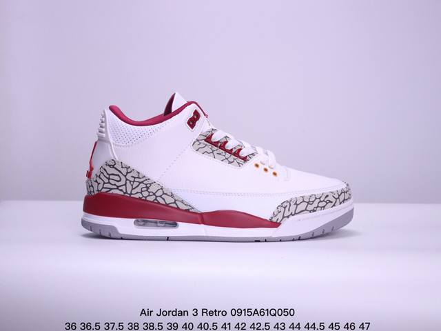 公司级air Jordan 3 Retro 复刻白水泥 Aj3 乔丹3代 Aj3 乔3 经典复刻白水泥 乔丹篮球鞋系列 鞋身以白色为主调，采用优质皮革材质搭配鞋