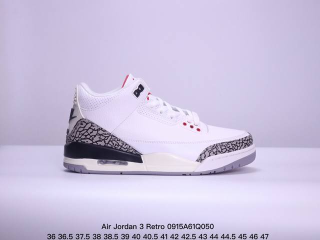 公司级air Jordan 3 Retro 复刻白水泥 Aj3 乔丹3代 Aj3 乔3 经典复刻白水泥 乔丹篮球鞋系列 鞋身以白色为主调，采用优质皮革材质搭配鞋