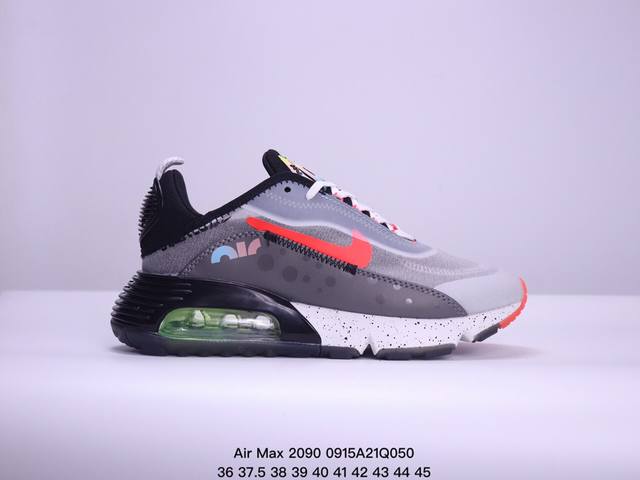 Air Max 2090 蝉翼气垫运动跑鞋 黑绿蓝 Bv9977-001 鞋面采用了当下流行的透明蝉翼材质，不同位置采用不同透明度，带来丰富层次感，更大的全新