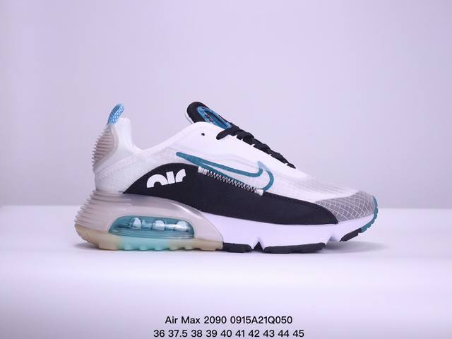 Air Max 2090 蝉翼气垫运动跑鞋 黑绿蓝 Bv9977-001 鞋面采用了当下流行的透明蝉翼材质，不同位置采用不同透明度，带来丰富层次感，更大的全新