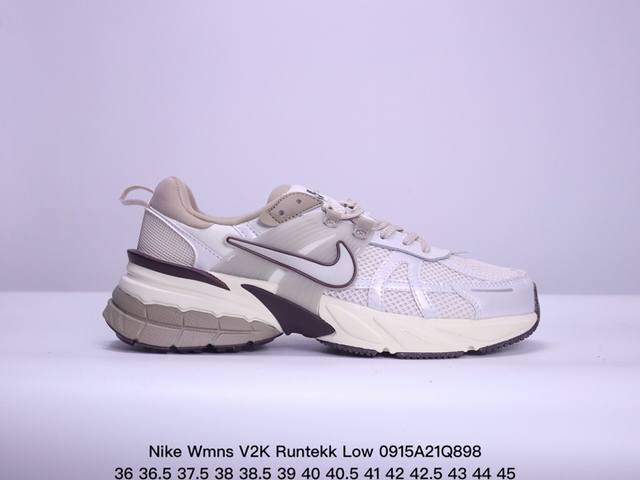 真标耐克nike Wmns V2K Runtekk Low”White Grey Pink”复古潮系列未来复古老爹风百搭休闲运动慢跑鞋 货号:Fd0736-10