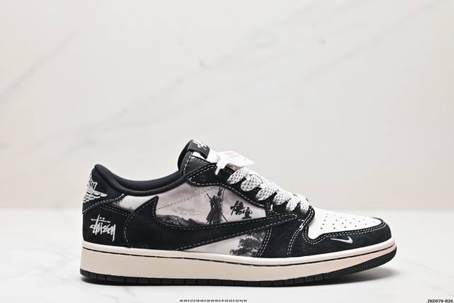 公司级aj1倒勾travis Scott X Air Jordan 1 ” Reverse Mocha “ Aj1乔1 Ts 闪电 联名倒钩 低帮文化篮球鞋 完