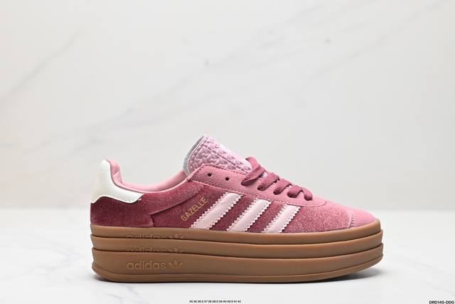 真标adidas Originals Gazelle Bold W 羚羊松糕系列“翻毛粉红生胶底“ 三叶草厚底休闲防滑耐磨低帮板鞋 鞋头出色设计 塑就出众贴合感